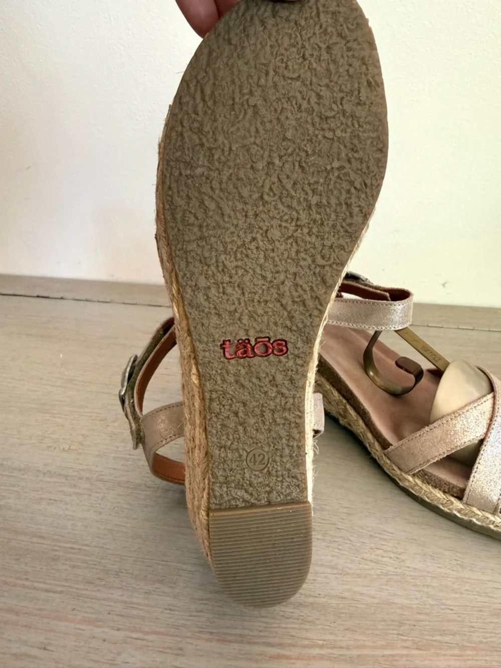 Taos Hey Jute Trulie Wedge Espadrille Sandals Champagne Ankle Strap EU 42 US 11